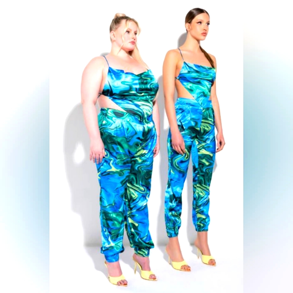 COPY - NWT Akira Limelight Satin Jogger Blue Multi Size 1X